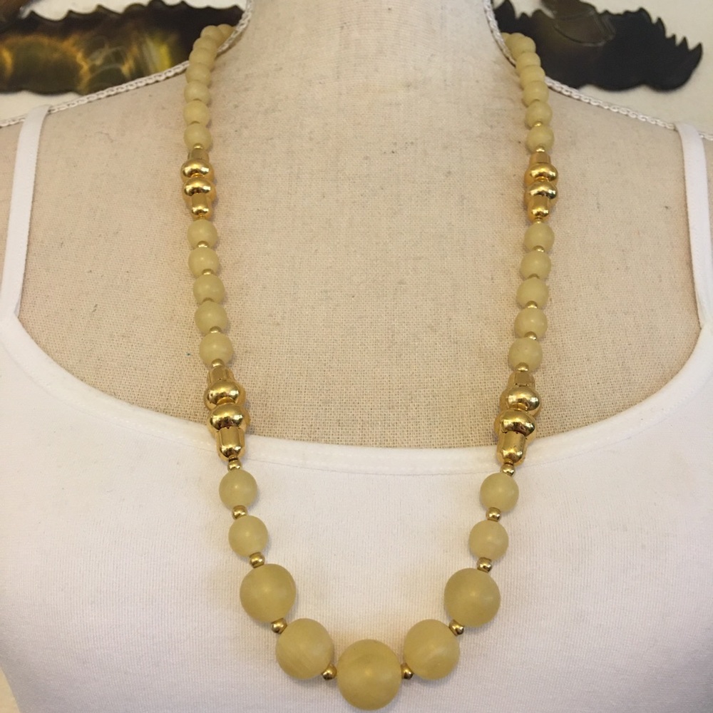 Vintage golden lucite bead long necklace